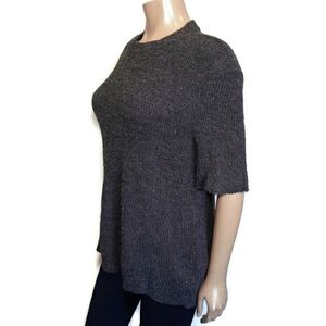 💠ZARA Oversized Ribbed Knit Short Sleeve Sweater Raw Hem Drop Shoulder